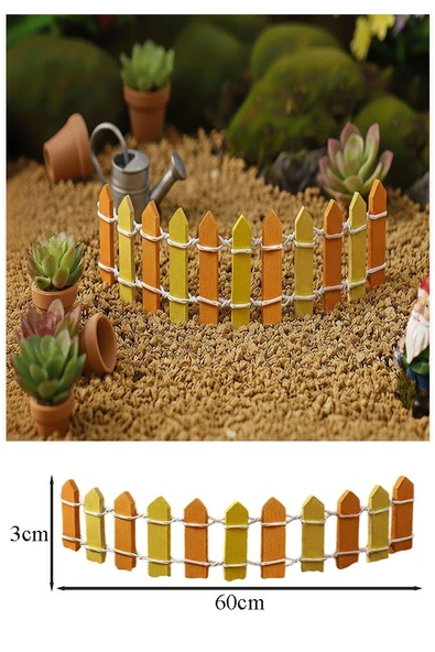 Mini Sarı Renkli Bahçe Çiti 1 Adet 3x60 cm Teraryum Okul Ev Proje Renkli Minyatür Çit Ahşap Dekor ürün görseli 1