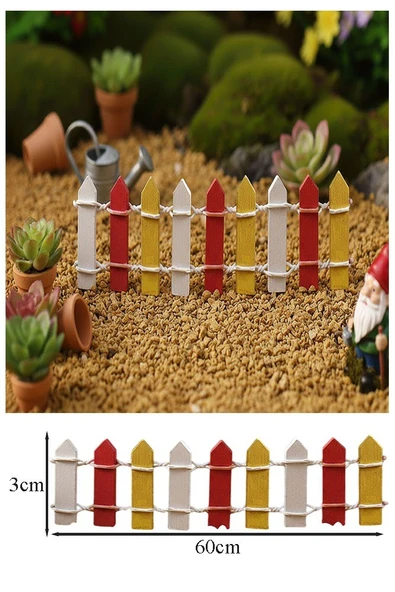 Mini Kırmızı Renkli Bahçe Çiti 1 Adet 3x60 cm Teraryum Okul Ev Proje Renkli Minyatür Çit Ahşap Dekor ürün görseli 1