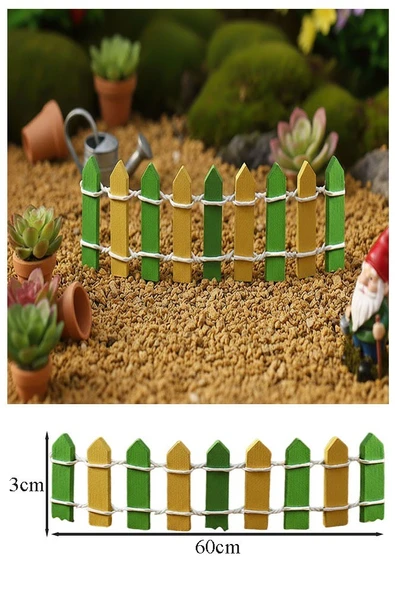 Mini Yeşil Renkli Bahçe Çiti 1 Adet 3x60 cm Teraryum Okul Ev Proje Renkli Minyatür Çit Ahşap Dekor ürün görseli 1