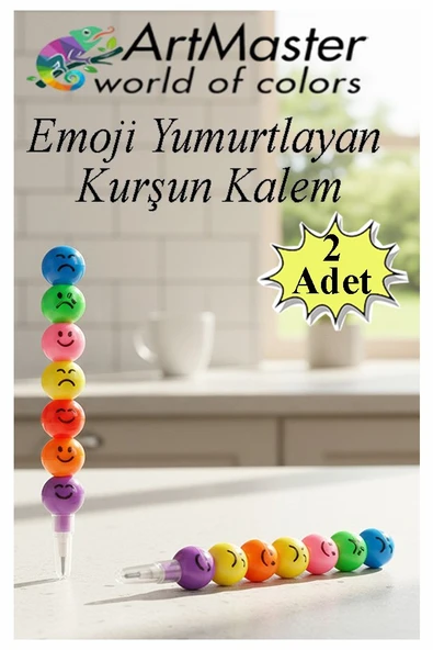 Emoji Kurşun Kalem Yumurtlayan 2 Adet Eğlenceli Gülen Yüzlü Kurşun Kalem Hediyelik Kurşun Kalem ürün görseli 1