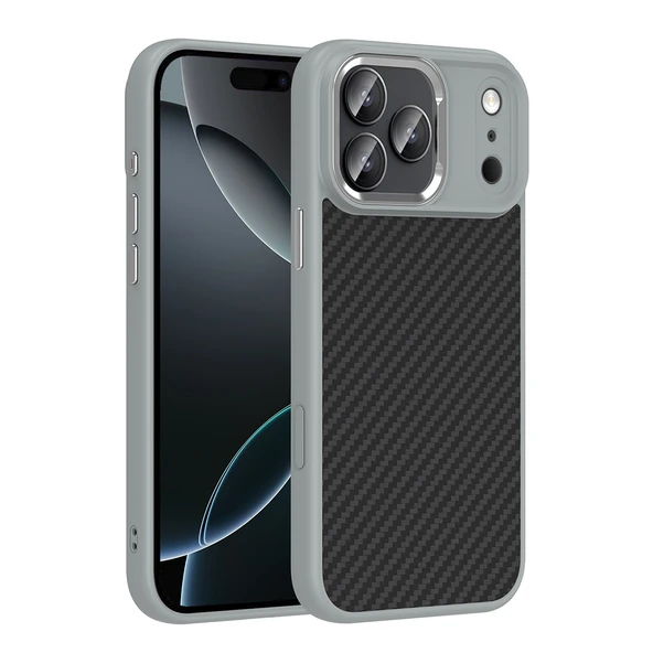 iPhone 17 Pro Max Kılıf Kablosuz Şarj Özellikli Karbon Fiber Görünümlü Truva Silikon Kapak ürün görseli 1