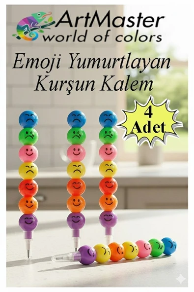Emoji Kurşun Kalem Yumurtlayan 4 Adet Eğlenceli Gülen Yüzlü Kurşun Kalem Hediyelik Kurşun Kalem ürün görseli 1