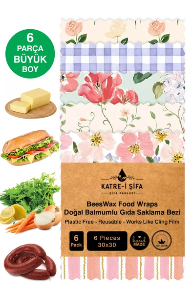 6 Parça Tekrar Kullanılabilen Balmumu Gıda Saklama Bezi Beeswax Food Wraps Mumo ürün görseli 1