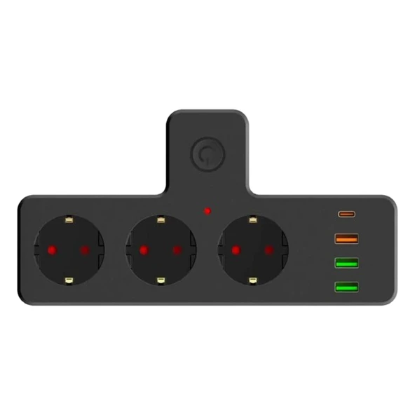 Grup Priz Termal Akım Korumalı 3 Adet Soket,3 Adet USB ve 1 Adet Type-C Girişli 20w Priz Model 3397 ürün görseli 1