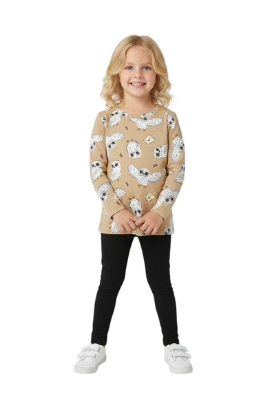 Baykuş Desenli Kız Çocuk Pijama Takım ürün görseli 1
