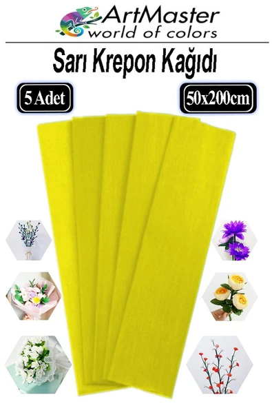 Krapon Kağıdı Sarı Renk 5 Adet 50x200 cm Grapon Kağıdı 5'li Okul Proje Sınıf Anaokulu Kreş Süsleme ürün görseli 1