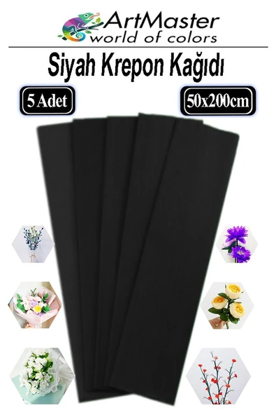 Krapon Kağıdı Siyah Renk 5 Adet 50x200 cm Grapon Kağıdı 5'li Okul Proje Sınıf Anaokulu Kreş Süsleme ürün görseli 1
