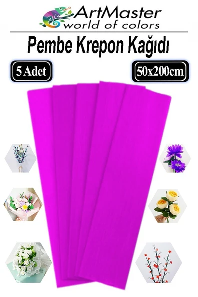 Krapon Kağıdı Pembe Renk 5 Adet 50x200 cm Grapon Kağıdı 5'li Okul Proje Sınıf Anaokulu Kreş Süsleme ürün görseli 1
