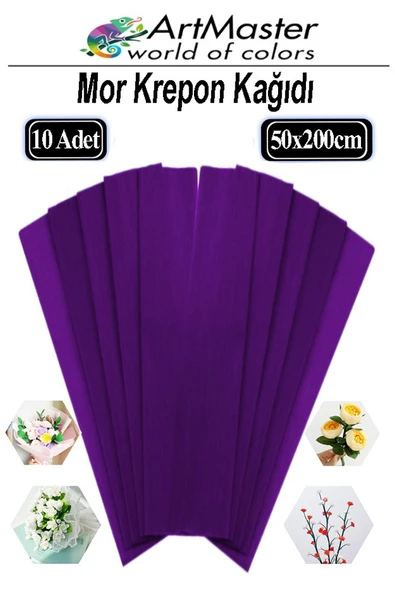 Krapon Kağıdı Mor Renk 10 Adet 50x200 cm Grapon Kağıdı 10'lu Okul Proje Sınıf Anaokulu Kreş Süsleme ürün görseli 1
