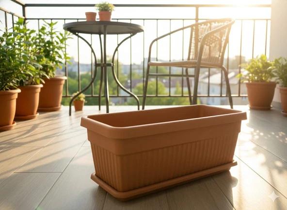 Serinova Kemer Bahçe Tabaklı Saksı Balkon Uzun Saksı 22 Litre ürün görseli 1
