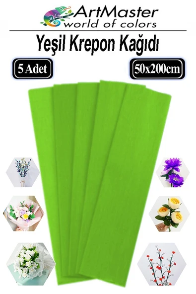Krapon Kağıdı Yeşil Renk 5 Adet 50x200 cm Grapon Kağıdı 5'li Okul Proje Sınıf Anaokulu Kreş Süsleme ürün görseli 1