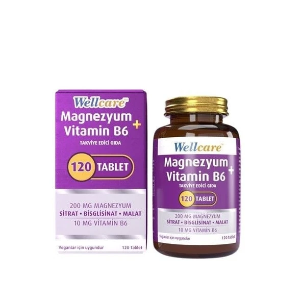 Wellcare Magnezyum Vitamin B6 200/10MG 120 Tablet ürün görseli 1