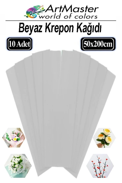 Krapon Kağıdı Beyaz Renk 10 Adet 50x200 cm Grapon Kağıdı 10'lu Okul Proje Sınıf Anaokulu Kreş Süsleme ürün görseli 1
