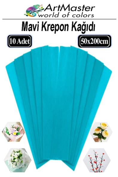 Krapon Kağıdı Mavi Renk 10 Adet 50x200 cm Grapon Kağıdı 10'lu Okul Proje Sınıf Anaokulu Kreş Süsleme ürün görseli 1