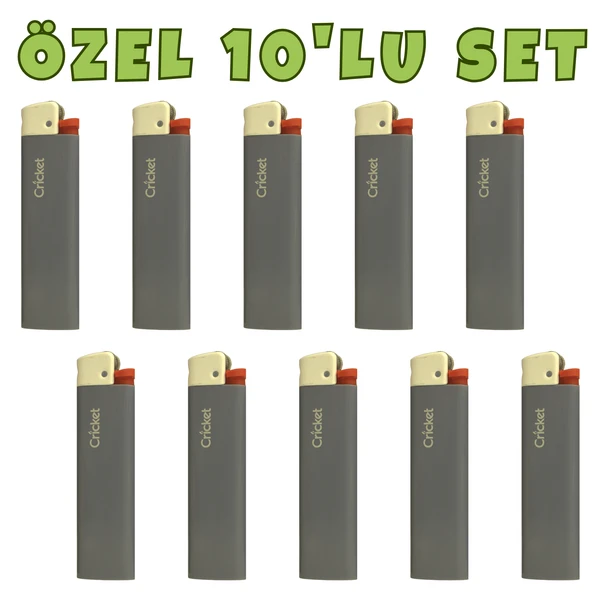 Cricket Cep Boy Taşlı Çakmak – Mum Alev 10’lu Set Gri Renk ürün görseli 1