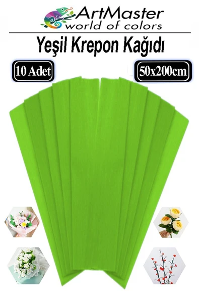 Krapon Kağıdı Yeşil Renk 10 Adet 50x200 cm Grapon Kağıdı 10'lu Okul Proje Sınıf Anaokulu Kreş Süsleme ürün görseli 1