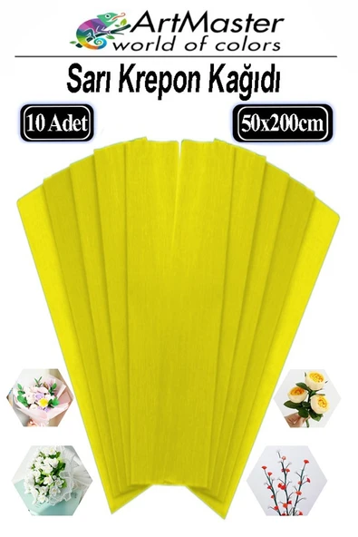 Krapon Kağıdı Sarı Renk 10 Adet 50x200 cm Grapon Kağıdı 10'lu Okul Proje Sınıf Anaokulu Kreş Süsleme ürün görseli 1