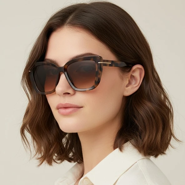 Daniel Klein DK4334-2 Kahverengi Leopard Signature Square Cat Eye Modern Elegance Kadın Güneş Gözlüğü ürün görseli 1