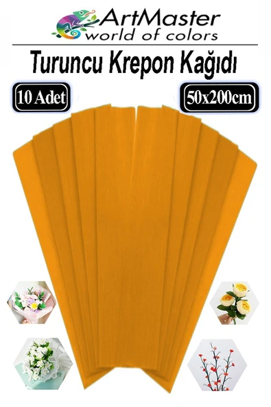 Krapon Kağıdı Turuncu Renk 10 Adet 50x200 cm Grapon Kağıdı 10'lu Okul Proje Sınıf Anaokulu Kreş Süsleme ürün görseli 1