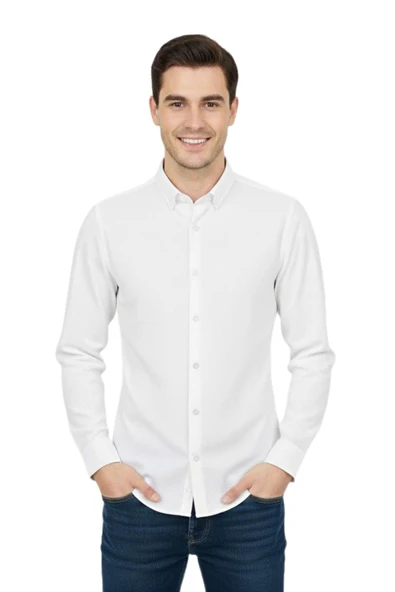 Erkek Spor Slim Fit Uzun Kol Petek Dokulu Gömlek BGL-ST04823 ürün görseli 1