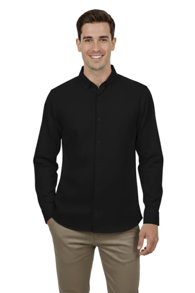 Erkek Spor Slim Fit Uzun Kol Petek Fitilli Gömlek BGL-ST04824 ürün görseli 1