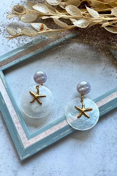 Meva Takı ve Aksesuar İncili Deniz Yıldızı Küpe I Mev'Art Collection ürün görseli 1
