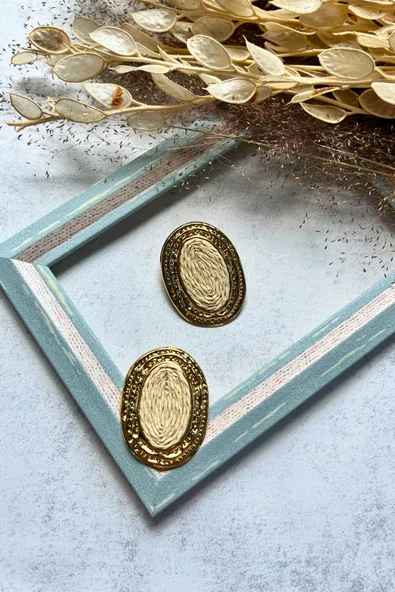 Meva Takı ve Aksesuar Hasır Görünümlü Oval Küpe I Mev'Art Collection ürün görseli 1