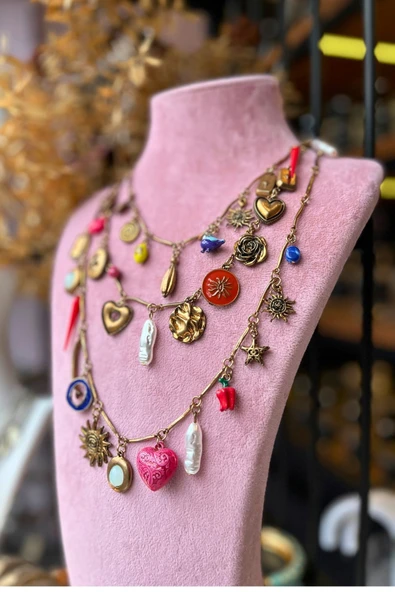 Meva Takı ve Aksesuar Renkli Semboller Charm Kolye | Mev’Armoni Collection ürün görseli 1
