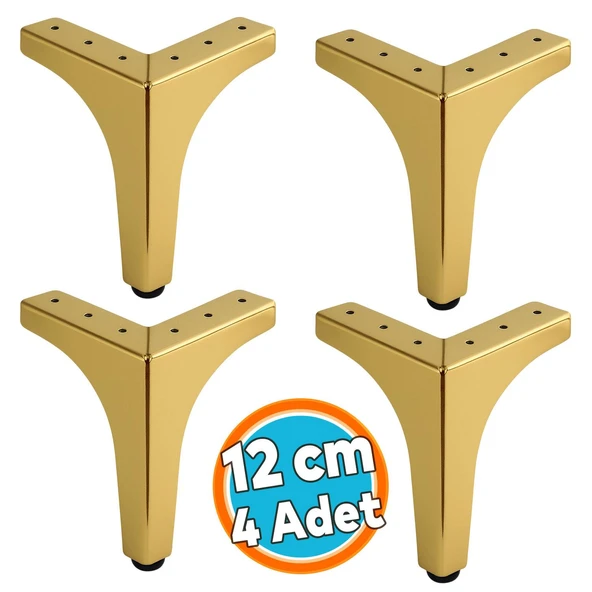 Mobilya Ayağı Dayanıklı Modern Tasarım Koltuk Sehpa Masa TV Ünitesi 12 cm Gold Altın Metal 4 Adet ürün görseli 1