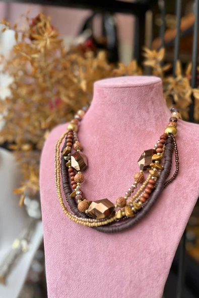 Meva Takı ve Aksesuar Karamel Form Boncuklu Tasarım Kolye | Mev’Armoni Collection ürün görseli 1