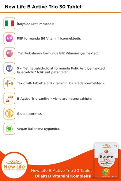 New Life B Active Trio Dil Altı 30 Tablet 2 Adet - Resim 3