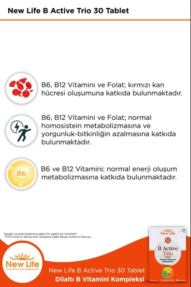 New Life B Active Trio Dil Altı 30 Tablet 2 Adet - Resim 4