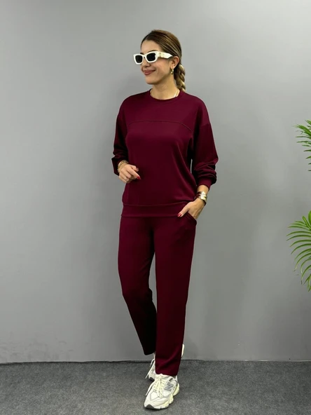 Kadın Uzun Kollu Bisiklet Yaka Viskon Iki Iplik Bluz Ve Pantolon Ikili Takım ürün görseli 1