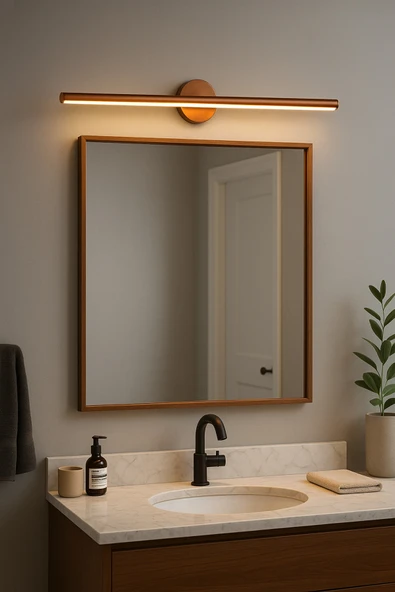 Netzy Cognac Ember™ Rustik Bakır 70 cm Modern Kablosuz Tablo Ayna Pilli Aplik Montajsız Duvar Lambası ürün görseli 1