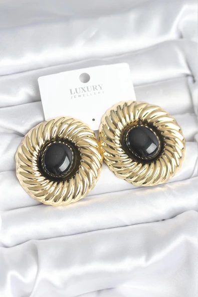 Pirinç Gold Renk Siyah Boncuklu Vintage Kadın Küpe EB-53-vice/(1395) 3347 ürün görseli 1