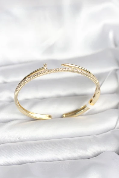 Pirinç Gold Renk Zirkon Taşlı Çivi Model Kadın Kelepçe Bileklik EB-53-vice/(1395) 3390 ürün görseli 1