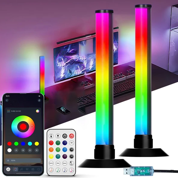 USB Güçlü, Renk Değiştiren Atmosfer Işıkları Müzik Senkronizasyonu ve Zamanlayıcı LED Masa Lambaları 2adet ürün görseli 1