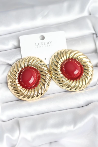 Pirinç Gold Renk Bordo Boncuklu Vintage Kadın Küpe EB-53-vice/(1395) 3348 ürün görseli 1