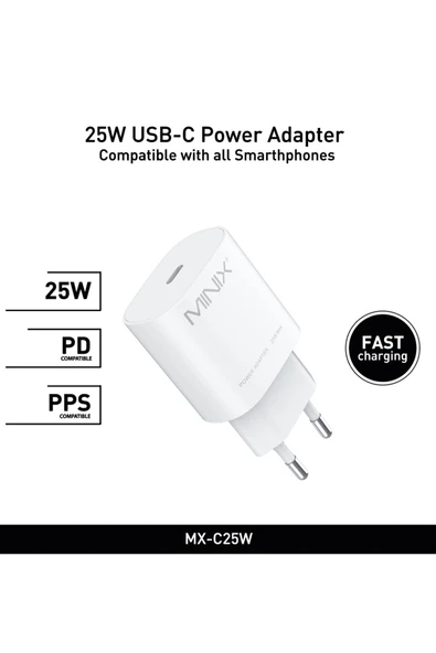 MINIX 25W iPhone 15 Pro Uyumlu Type-C Hızlı Şarj Pd Yeni Nesil Hızlı Şarj Aleti Adaptörü, 25W Adaptör ürün görseli 1