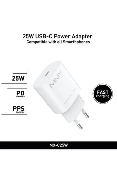 MINIX 25W USB-C Adapter White - Resim 2