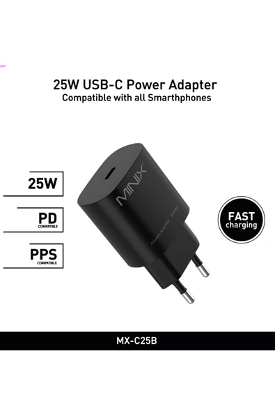 MINIX 25W USB-C Adapter Black ürün görseli 1