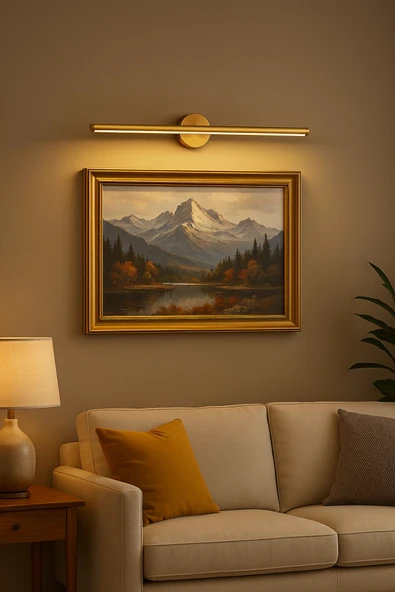 Netzy Vintage Gold™ Eskitme Gold 70 cm Modern Kablosuz Tablo Ayna Pilli Aplik Montajsız Duvar Lambası ürün görseli 1