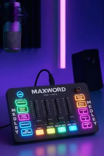 Maxword MEDLEY Gaming Canlı Yayın Stüdyo Kayıt RGB Ses Kartı DJ Mixer (Telefon PC Uyumlu) ürün görseli 1