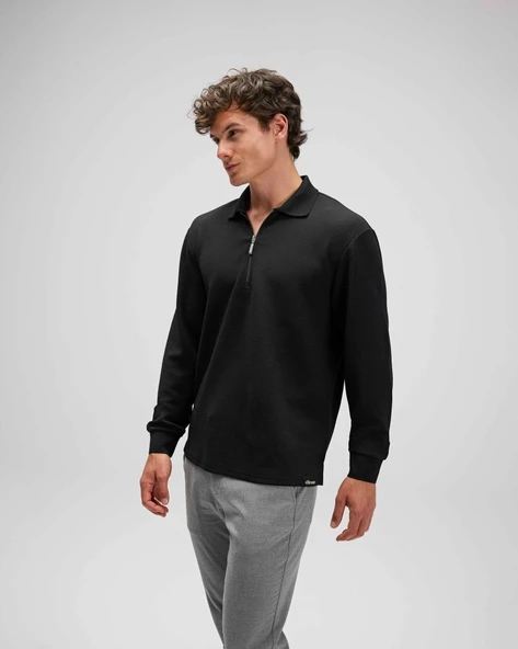 ELLESSE EM601-BK-BLACK-POLO SWEATSHIRT - Resim 3