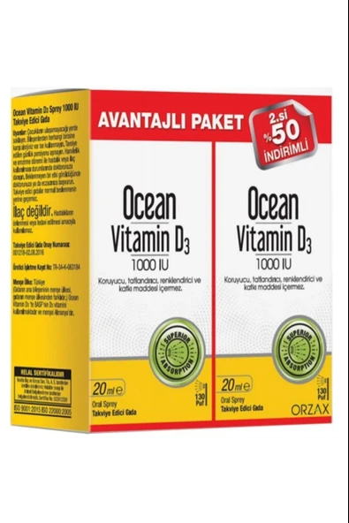 Ocean Vitamin D3 1000 IU Sprey 2 Adet ürün görseli 1