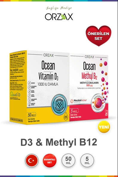 Ocean Vitamin D3 1000 IU Damla 50 ml & Ocean 500 µg Methyl B12 Sprey 5 ml ürün görseli 1