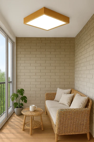 Bambu Çerçeveli Led Tavan Aydınlatması Modern Tavan Avizesi 60 60 cm 3200K Gün Işığı ürün görseli 1
