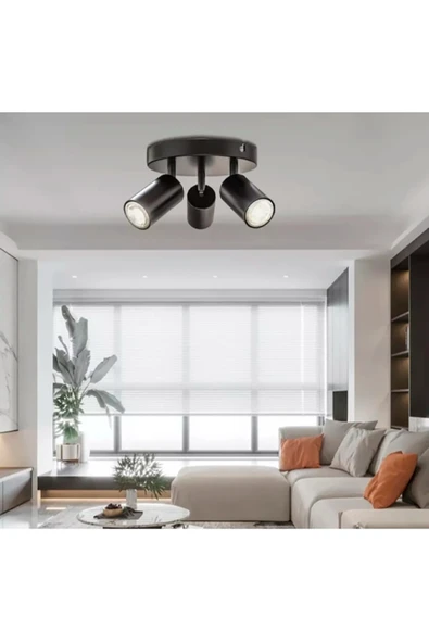 SimaAvize Üçlü Metal Led Avize Plofonyer Led Spot Beyaz Led Ampullü ürün görseli 1