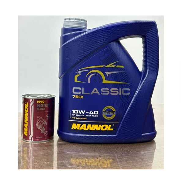 2025 Üretimli 10W40 Mannol Classic Yüksek Profesyonel 4L Motor Yağı ve Motor Flush 300ml İç Temizleyici Katkısı ürün görseli 1