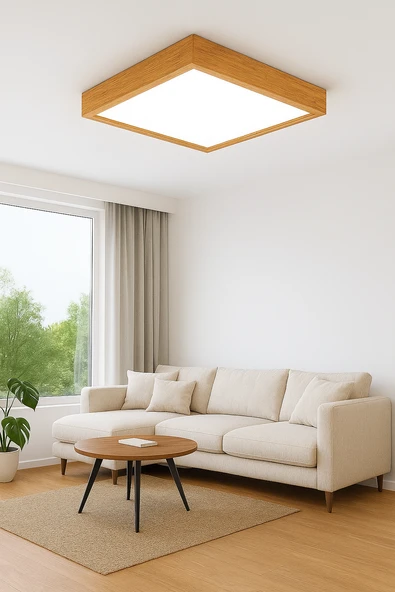 Bambu Çerçeveli Led Avize 60 60 cm 6500k Beyaz Işık ürün görseli 1